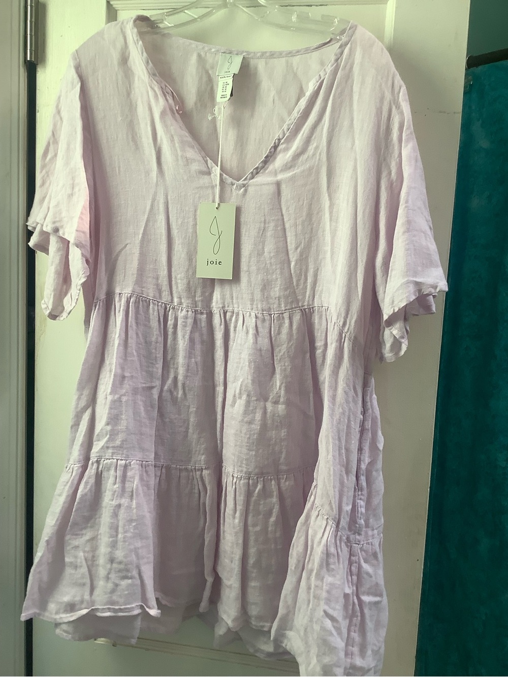 Joie Soft Lavender Tiered V‑Neck Ruffle Tunic